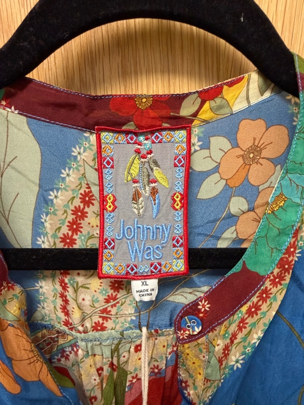 Johnny Was Blue Multi Floral Button-Down Blouse - Picture 2 of 5